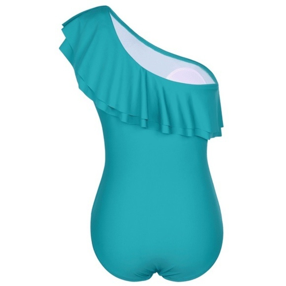 Hilor Women One Piece Swimsuits Double Ruffles 1Shoulder Monokini Bathing Suits - Picture 6 of 10